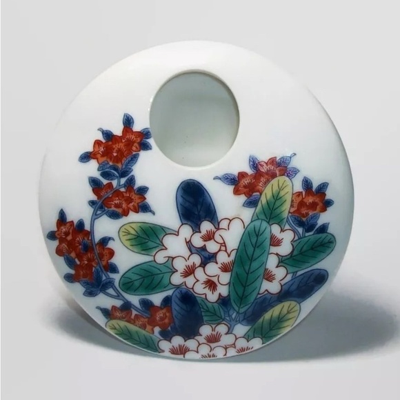 Vtg! Small Round Flat Disc Shaped Ceramic Bud Base Floral Tokyo National Museum - Picture 1 of 7